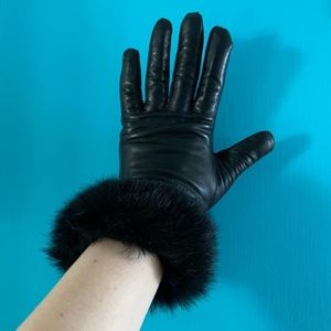 Leather Rabbit Fur Winter Gloves Size S/M